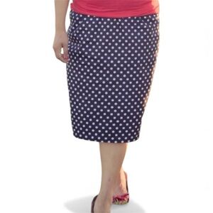 BETTIE PAGE SKIRT XL NAVY BLUE POLKA DOT ROCKABILLY PINUP OFFICE CAREER TATYANA
